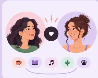 Illustration of two adult women connecting over shared interests